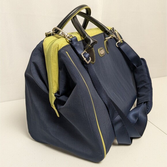Baggallini Soho-Style Duffel Weekender Tote Bag Navy Blue Green Trim - Picture 4 of 13